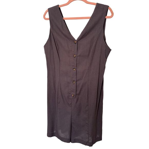 NEW HI RES Brown Linen Blend V-Neck One-Piece Romper Size L - Picture 1 of 3
